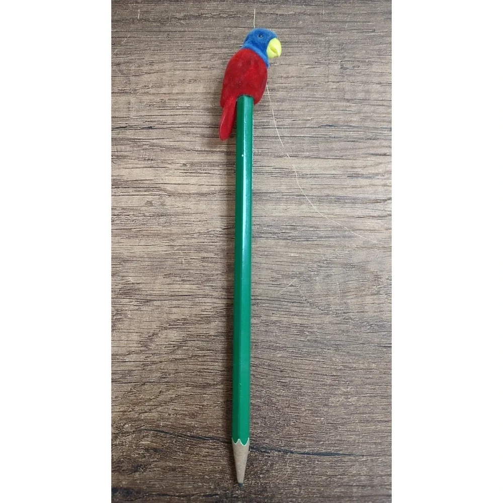Vintage Flocked Parrot Pencil Topper Wise Crackers Pencil Ready-set-mail Green